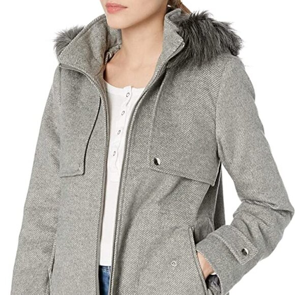 Kensie Winter Coat Medium Faux Fur Removable Hood Gray NWT - Picture 12 of 12